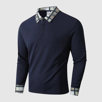 Harry Plaid Trim Collared Polo Shirt | Button Front Ribbed Texture Polo Shirt