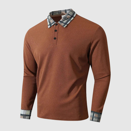 Harry Plaid Trim Collared Polo Shirt | Button Front Ribbed Texture Polo Shirt