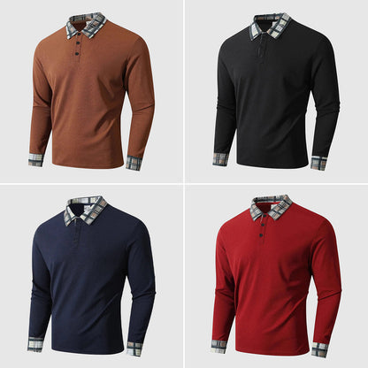 Harry Plaid Trim Collared Polo Shirt | Button Front Ribbed Texture Polo Shirt