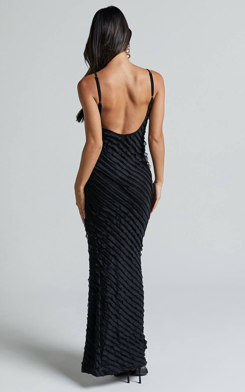 Dress for Women – Maxi Length – Slim Fit – Textured Fabric – V-Neck – Strap Design