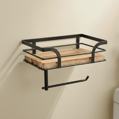 Industrial Wrought Iron and Wood Wall Rack