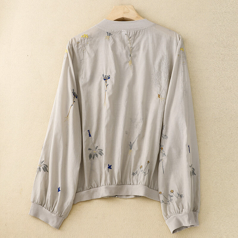 Embroidered Zip-Up Casual Blouse for Women – Lightweight Everyday Elegance