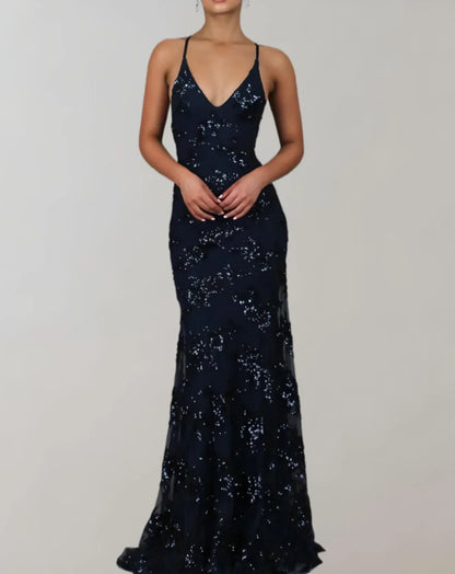 Long Dress for Women – Elegant Sequins – V-Neck – Slim Fit – Party Dress