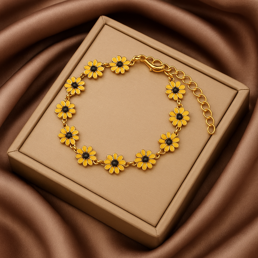 Daisy Floral Bracelet & Necklace Two-Piece Set | Daisy Charm Jewelry Set
