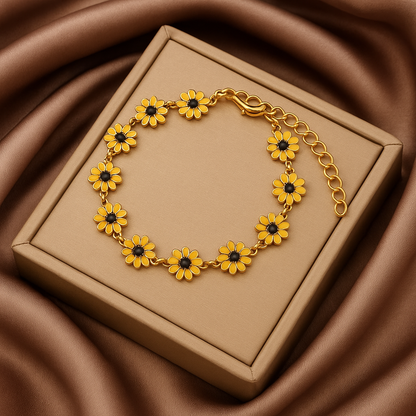 Daisy Floral Bracelet & Necklace Two-Piece Set | Daisy Charm Jewelry Set