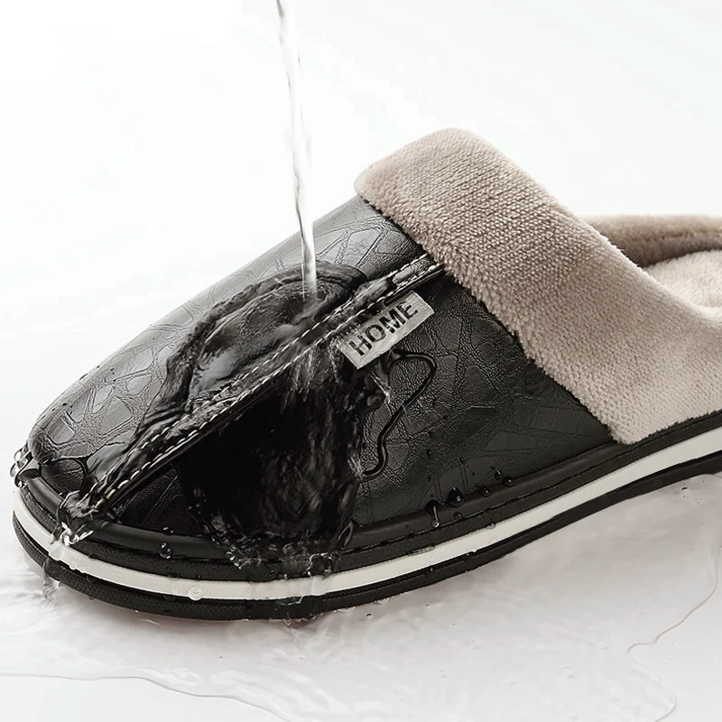 George Faux Leather Slip-On Slippers | Plush Lining Cushioned Slippers