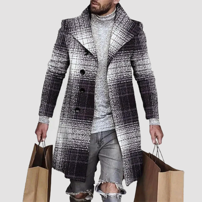 Oscar Wool-Blend Double-Breasted Overcoat | Plaid Mid-Thigh Overcoat