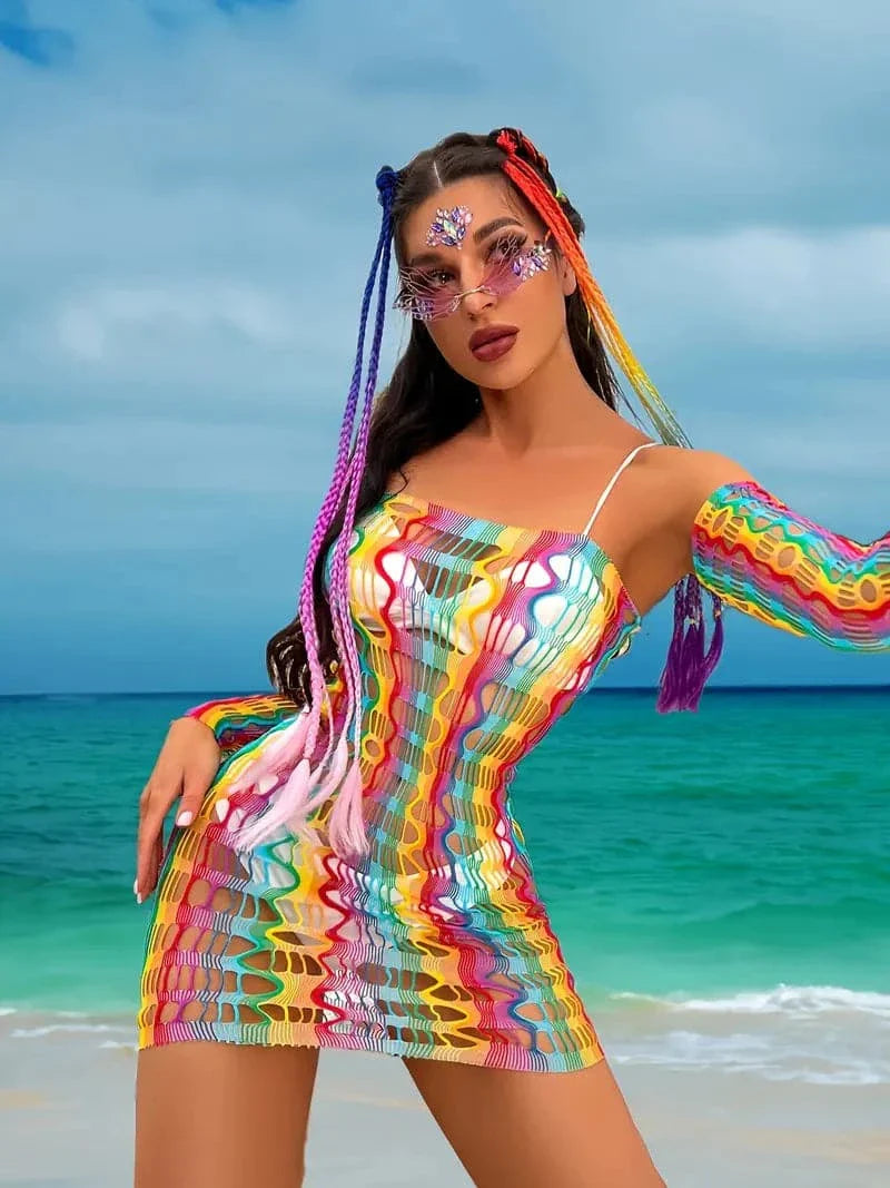 Women Mesh Mini Dress - Bodycon Fit - Sleeveless with Spaghetti Straps - Light and Sheer