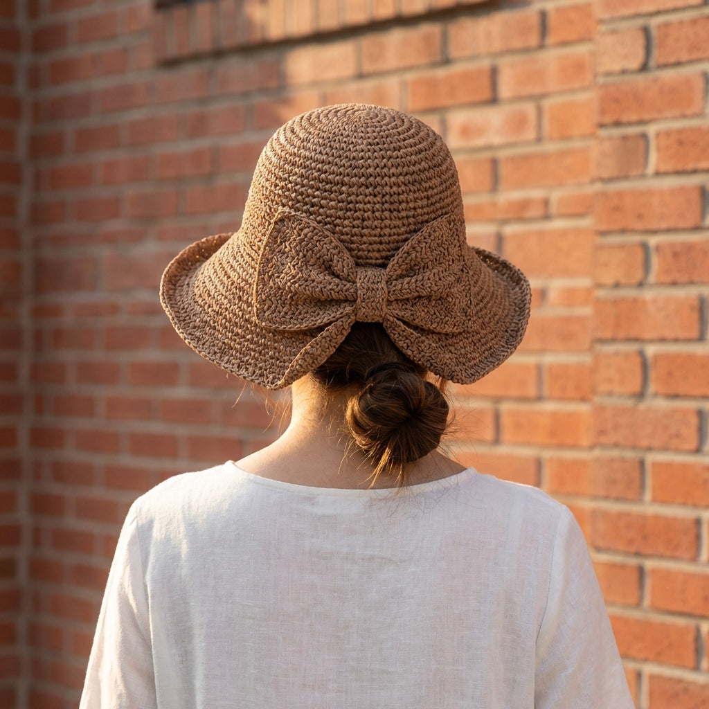 Woven Bow Sun Hat for Women – Elegant Summer Style