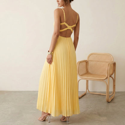 Pleated Backless Maxi Dress for Women – Effortless Summer Elegance
