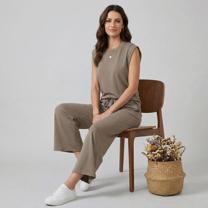 Relaxed Fit Sleeveless Top & Wide Leg Pants Set for Women – Effortless Everyday Style