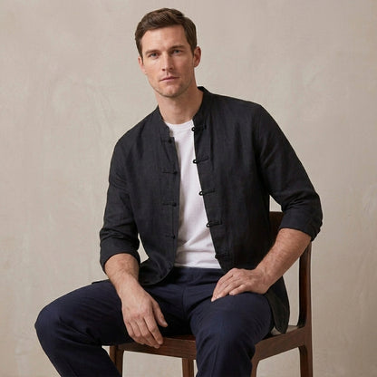 Relaxed Fit Band Collar Shirt for Men – Casual Comfort & Style