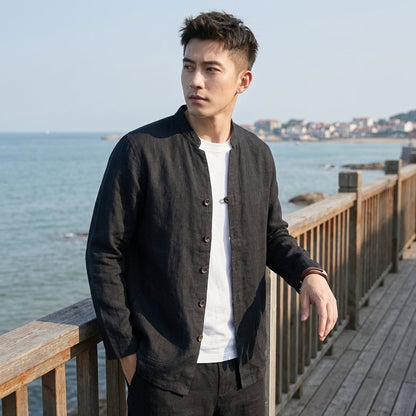 Mandarin Collar Button Jacket for Men – Relaxed Contemporary Style
