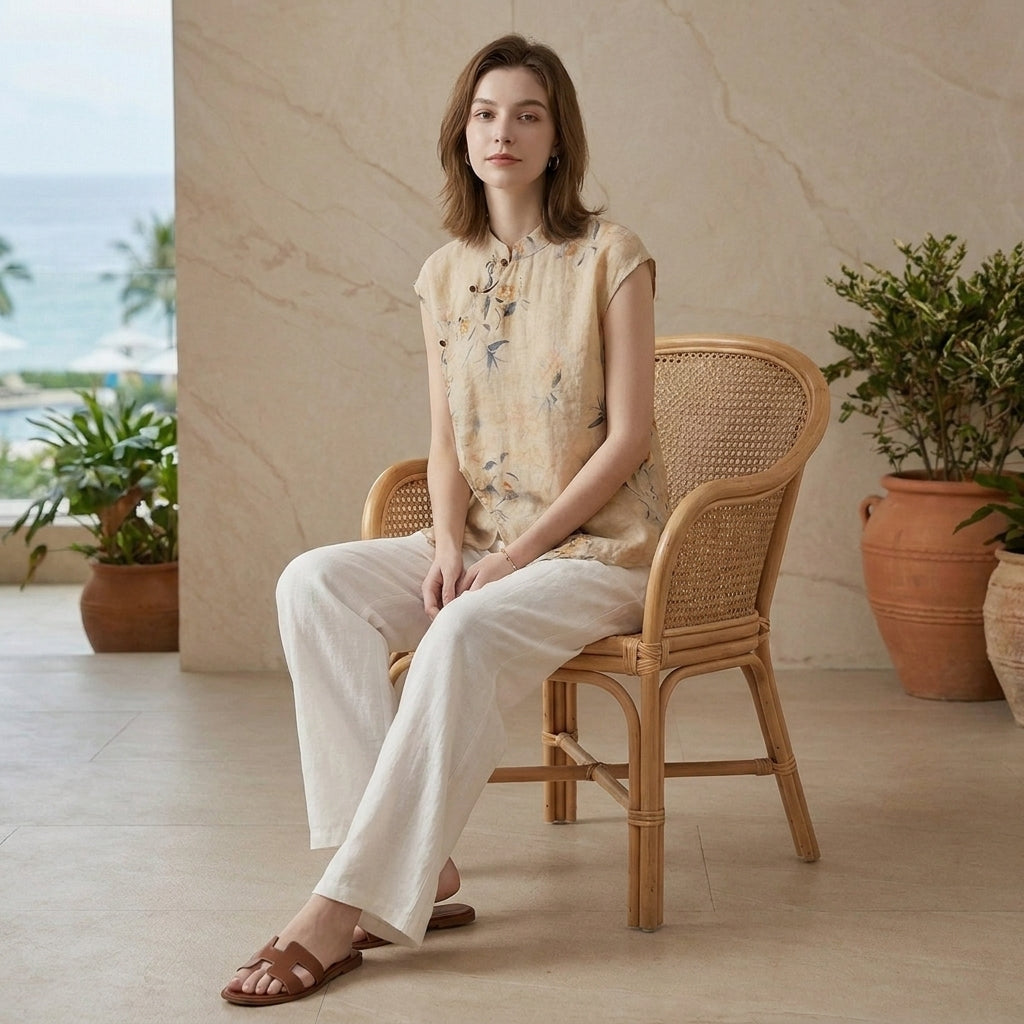 Floral Linen Blend Blouse for Women – Lightweight Everyday Elegance