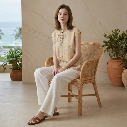 Floral Linen Blend Blouse for Women – Lightweight Everyday Elegance