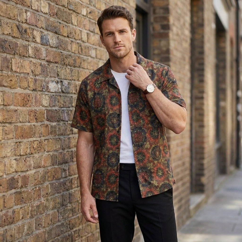 Relaxed Fit Printed Button-Up Shirt for Men – Lightweight Statement Style