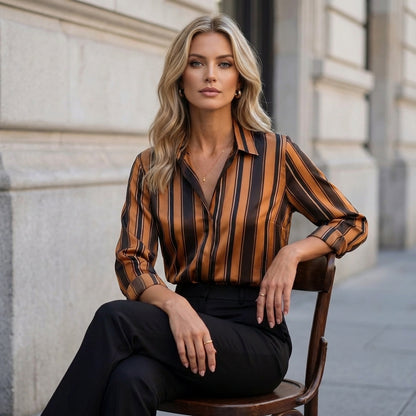 Striped Satin Blouse for Women – Sophisticated Office Elegance