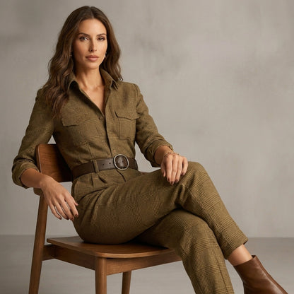 Relaxed Fit Plaid Jumpsuit for Women – Stylish & Cozy Design