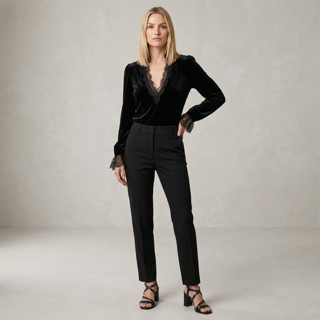 Lace Trim V-Neck Blouse for Women – Sophisticated Elegance & Timeless Style