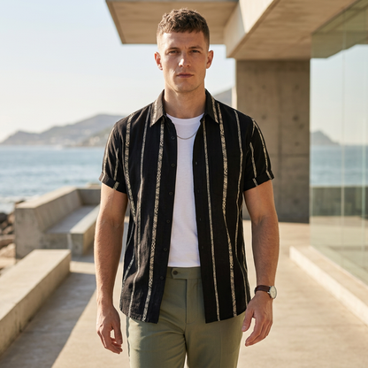 Striped Button-Up Casual Shirt for Men – Breathable Everyday Style