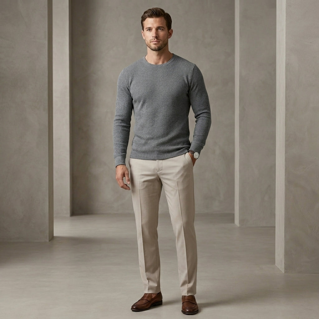 Ribbed Regular Fit Crewneck Knit Shirt for Men – Casual Comfort & Style