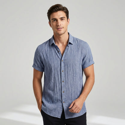 Relaxed Fit Collared Short Sleeve Button-Up Shirt for Men – Casual Comfortable Style