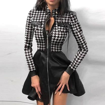 Women's Dress - A-line Fit - Lace Sleeves - Zip Front - Elegant and Modern Look