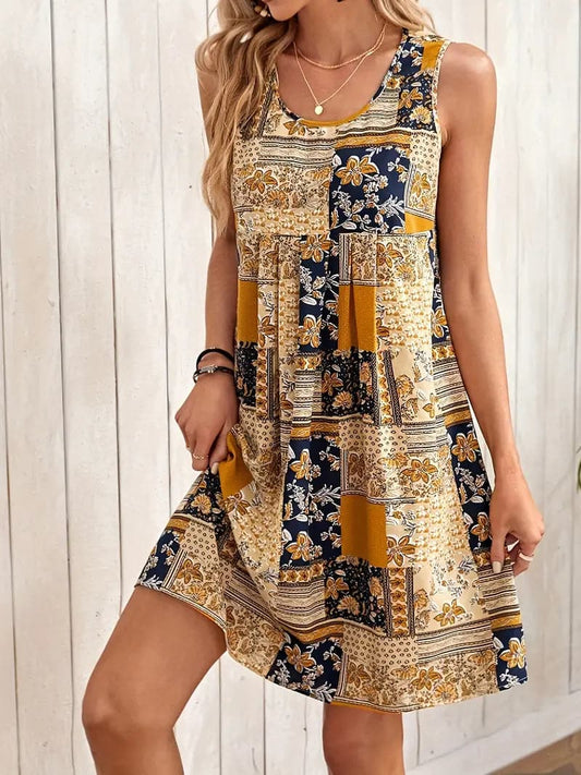 Women's Dress - Sleeveless Patchwork Design - Loose Fit - Light and Comfortable