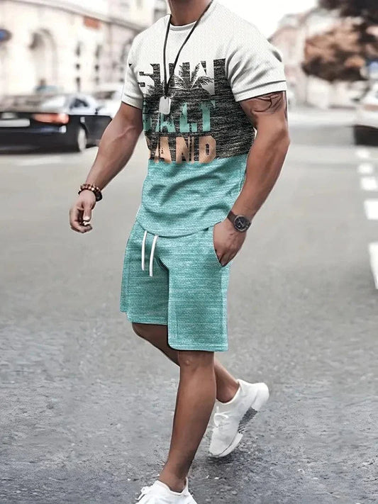 Men's Set - Graphic T-shirt & Shorts - Slim Fit - Breathable Cotton - Summer Look