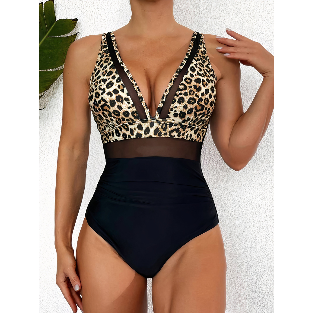 Swimsuit for Women – Tailored Fit – Deep V-Neck – Mesh Panels – Wide Straps