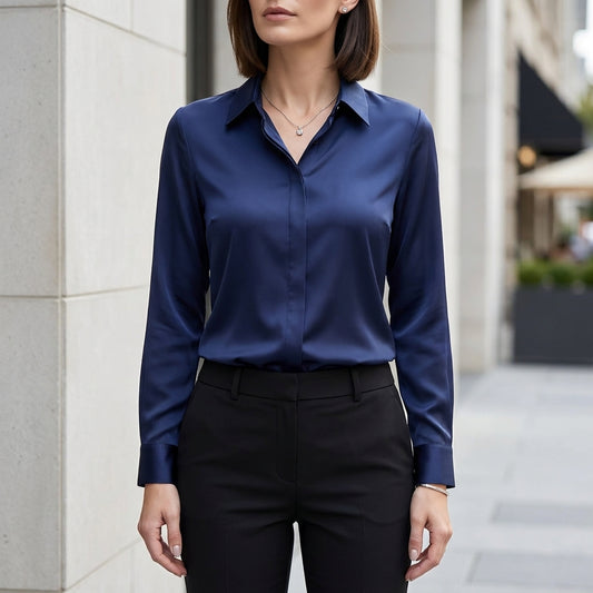 Elegant Satin Button-Up Blouse for Women – Sophisticated Office Style