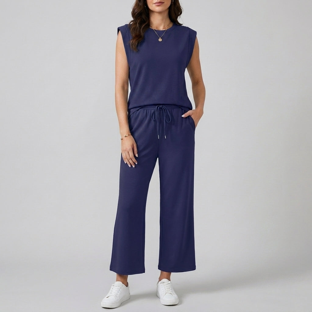 Relaxed Fit Sleeveless Top & Wide Leg Pants Set for Women – Effortless Everyday Style
