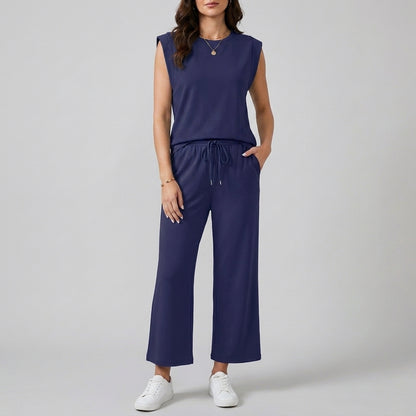 Relaxed Fit Sleeveless Top & Wide Leg Pants Set for Women – Effortless Everyday Style
