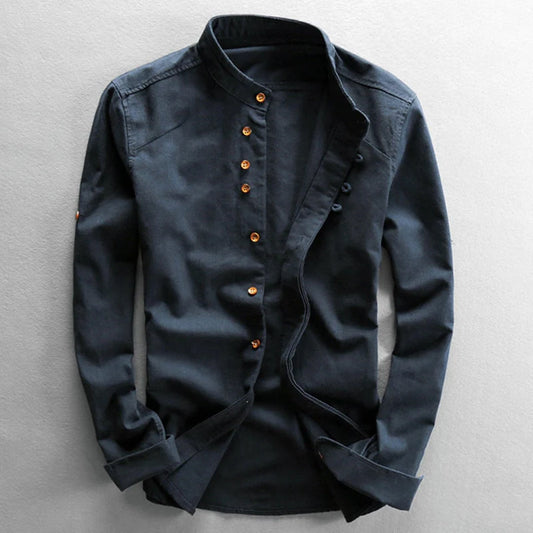 Men's Shirt - Slim Fit - Stand Collar - Long Sleeve - Stylish and Breathable