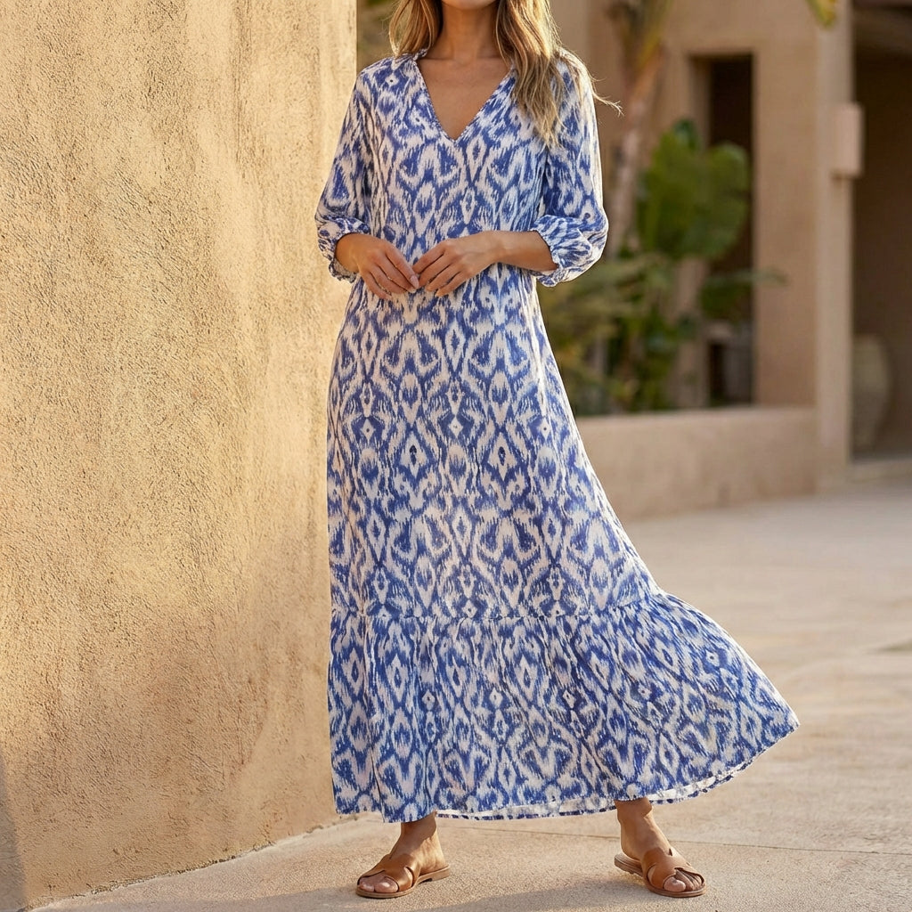 Printed V-Neck Maxi Dress for Women – Effortless Elegance & Everyday Comfort