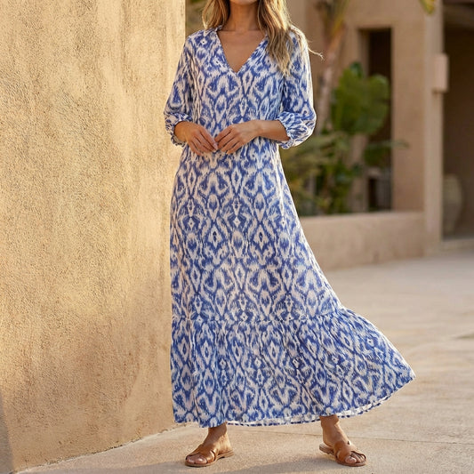 Printed V-Neck Maxi Dress for Women – Effortless Elegance & Everyday Comfort