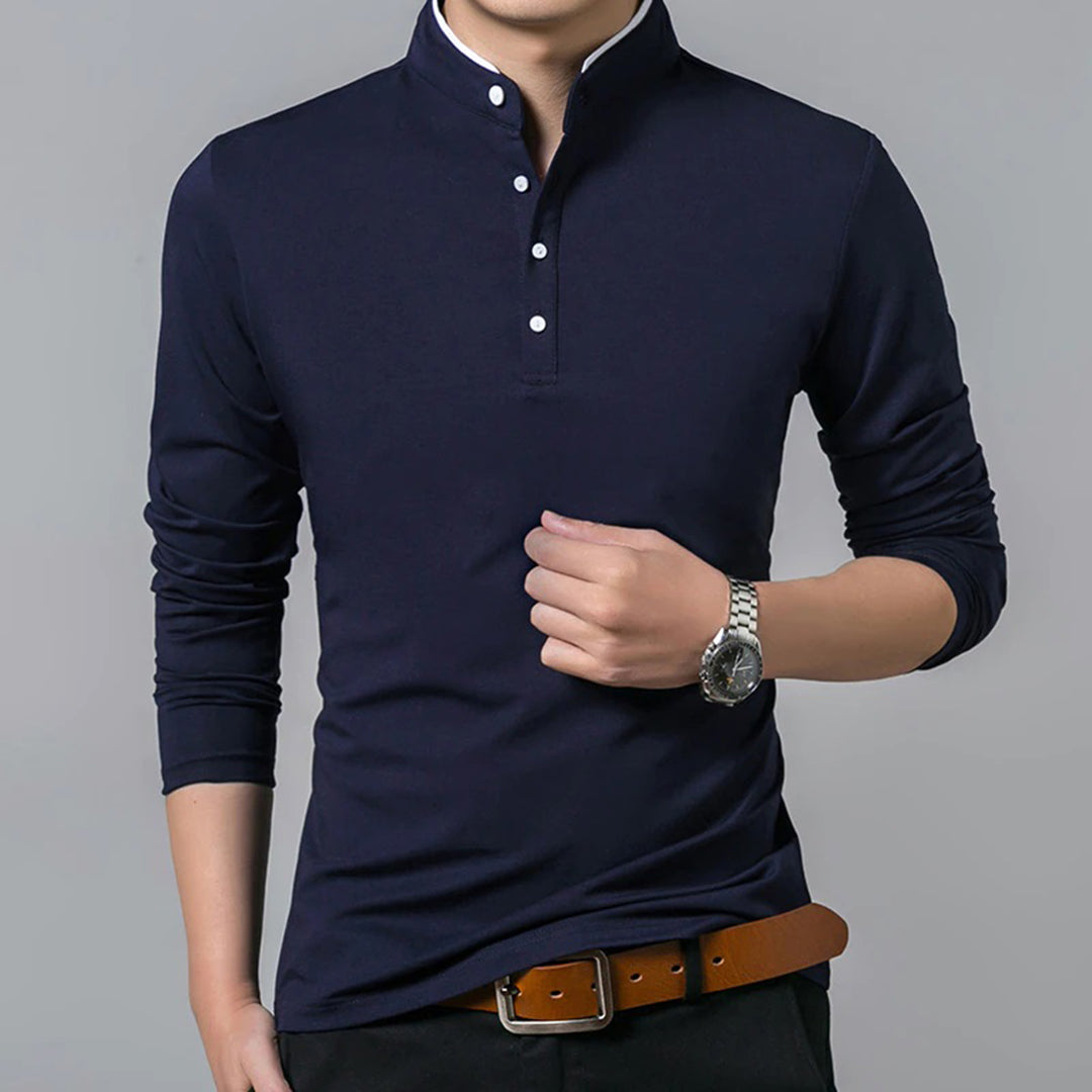 Men's Shirt - Slim Fit - Mandarin Collar - Long Sleeve - Half Button Closure