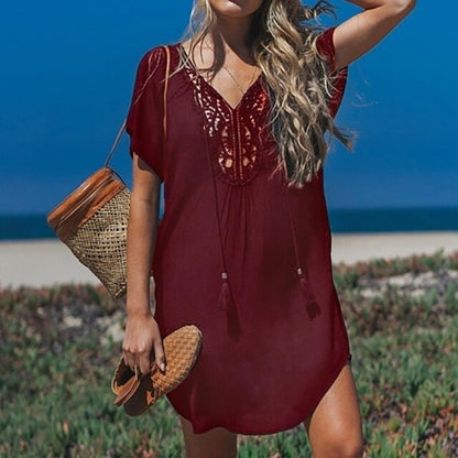 Women's Beach Kimono – Relaxed Fit – Light Breathable Quality – Crocheted V-Neck