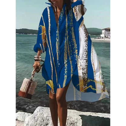 Women's Dress – Relaxed Fit – V-Neck – Knee Length – Breathable Material – Patterned