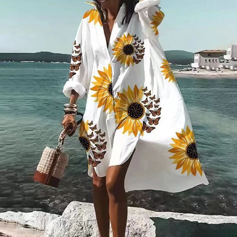 Women's Dress – Relaxed Fit – V-Neck – Knee Length – Breathable Material – Patterned