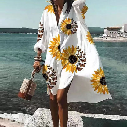Women's Dress – Relaxed Fit – V-Neck – Knee Length – Breathable Material – Patterned