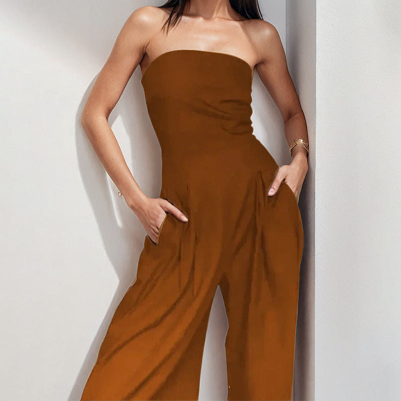 Women's Jumpsuit – Strapless – Slim Waist – Wide Leg Pants – Elegant Party Look