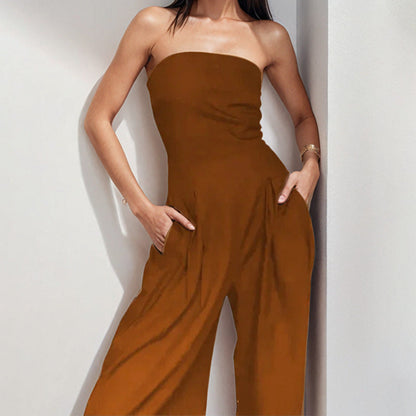 Women's Jumpsuit – Strapless – Slim Waist – Wide Leg Pants – Elegant Party Look