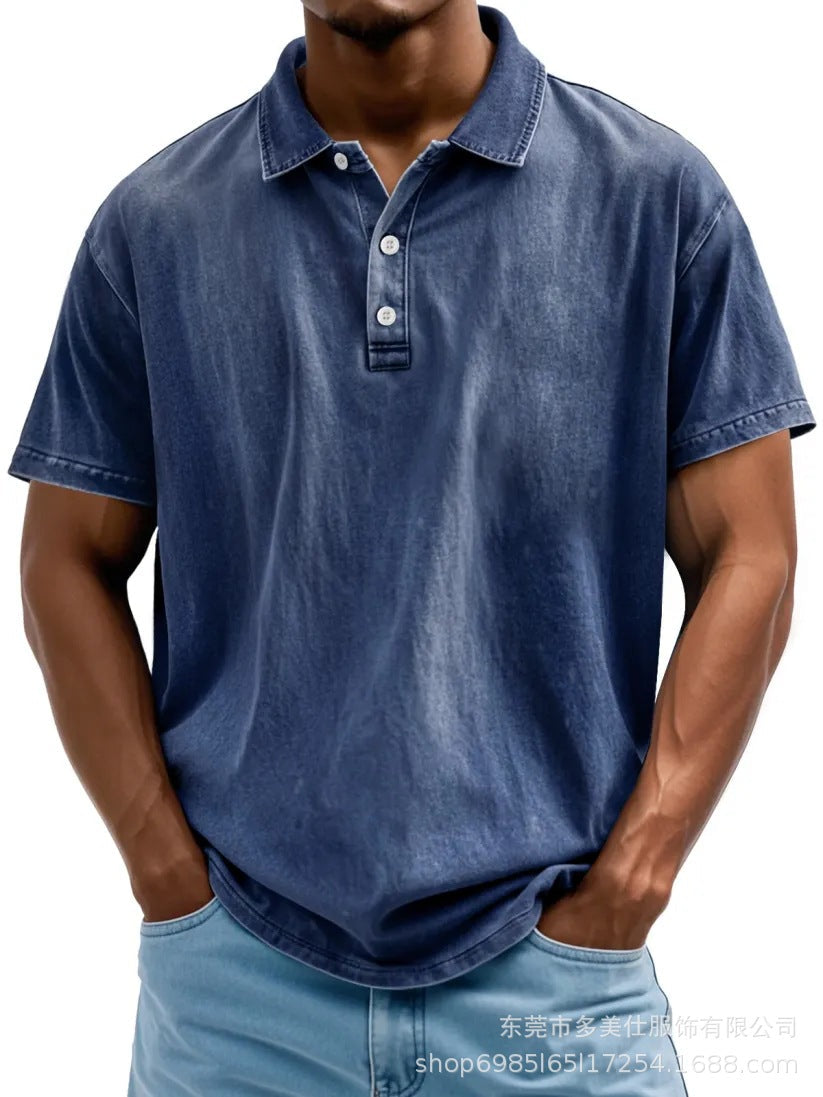 Men's Polo Shirt – Cotton – Relaxed Fit – Washed Retro Style – Short Sleeve