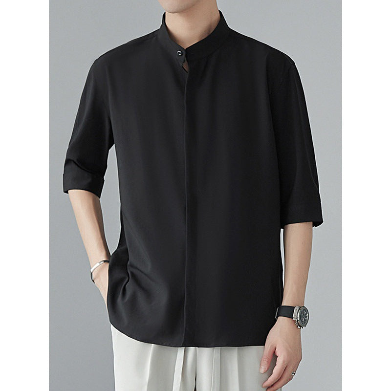 Men's Shirt with Long Sleeves – Relaxed Fit – Lightweight and Breathable Material – Mandarin Collar