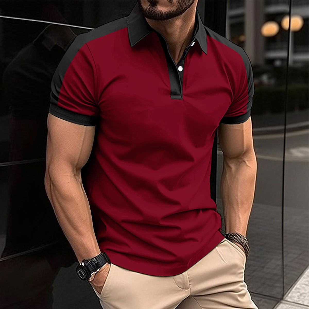 Men's Polo Shirt – Slim Fit – Soft Cotton – Contrast Collar and Sleeve Details