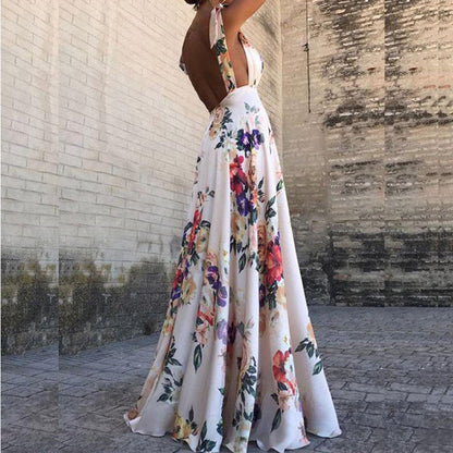 Dress for Women – Maxi Dress – Floral Print – Sleeveless – Open Back – Loose Fit
