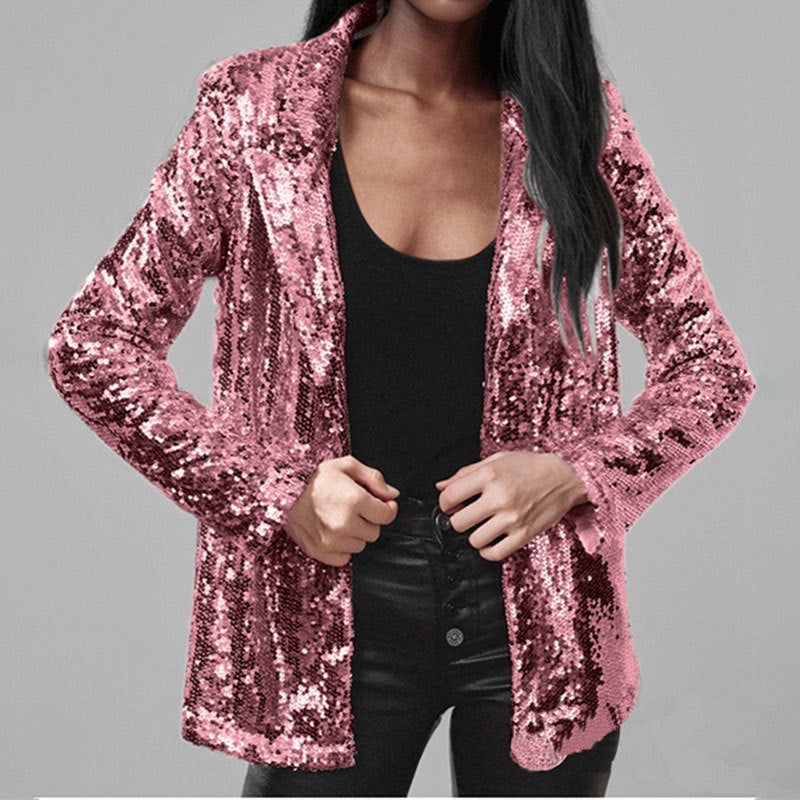 Women's Blazer – Tailored Fit – Sequins – Open Front – Long Sleeves