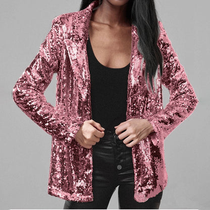 Women's Blazer – Tailored Fit – Sequins – Open Front – Long Sleeves