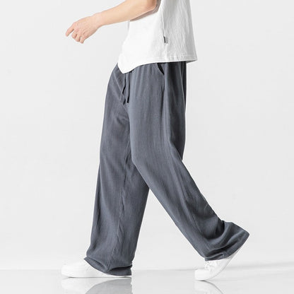 Men's Trousers – Loose Fit – Breathable Material – Drawstring Closure – Full Length
